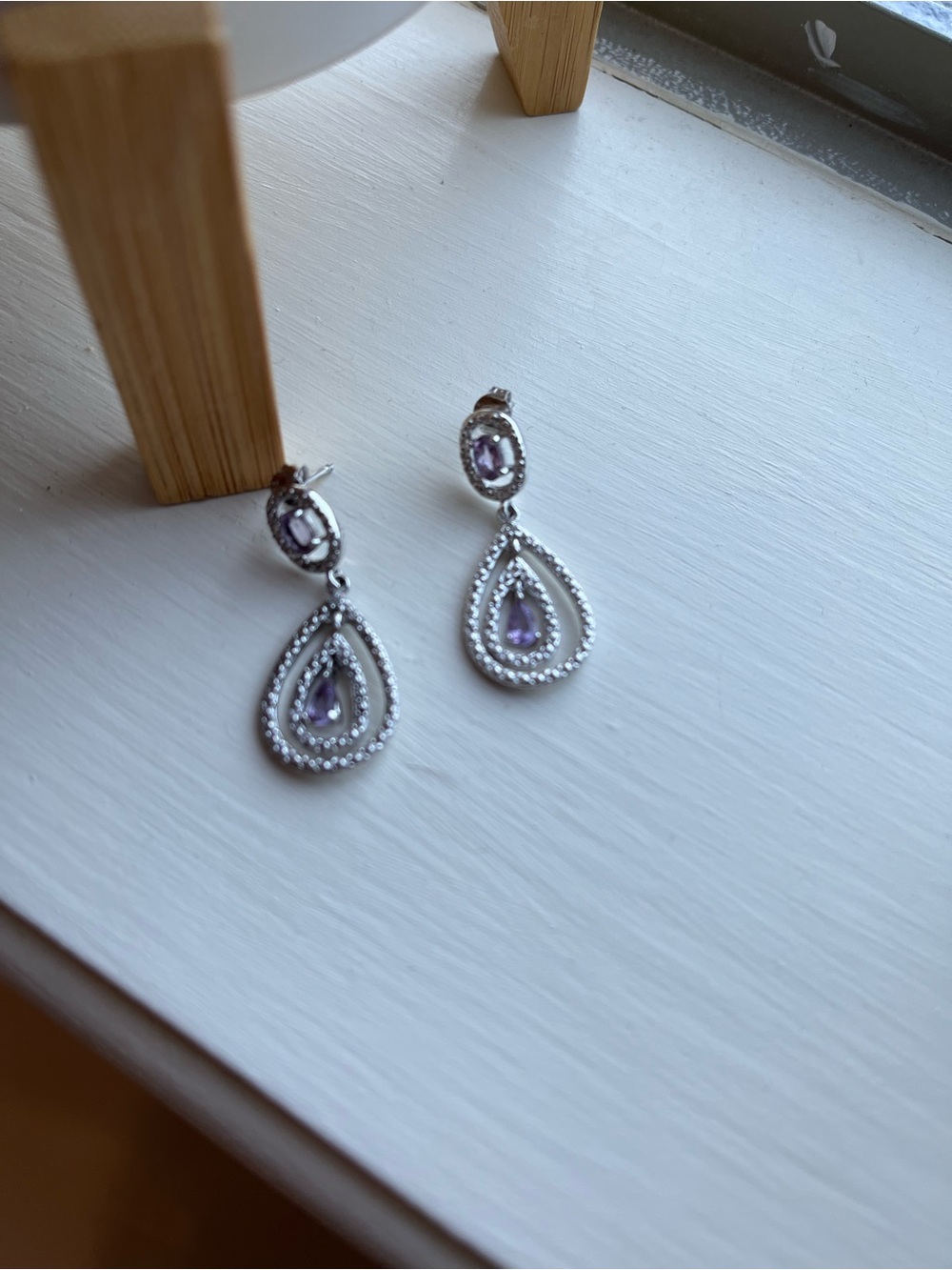 Elegant Silver and Purple Teardrop Earrings